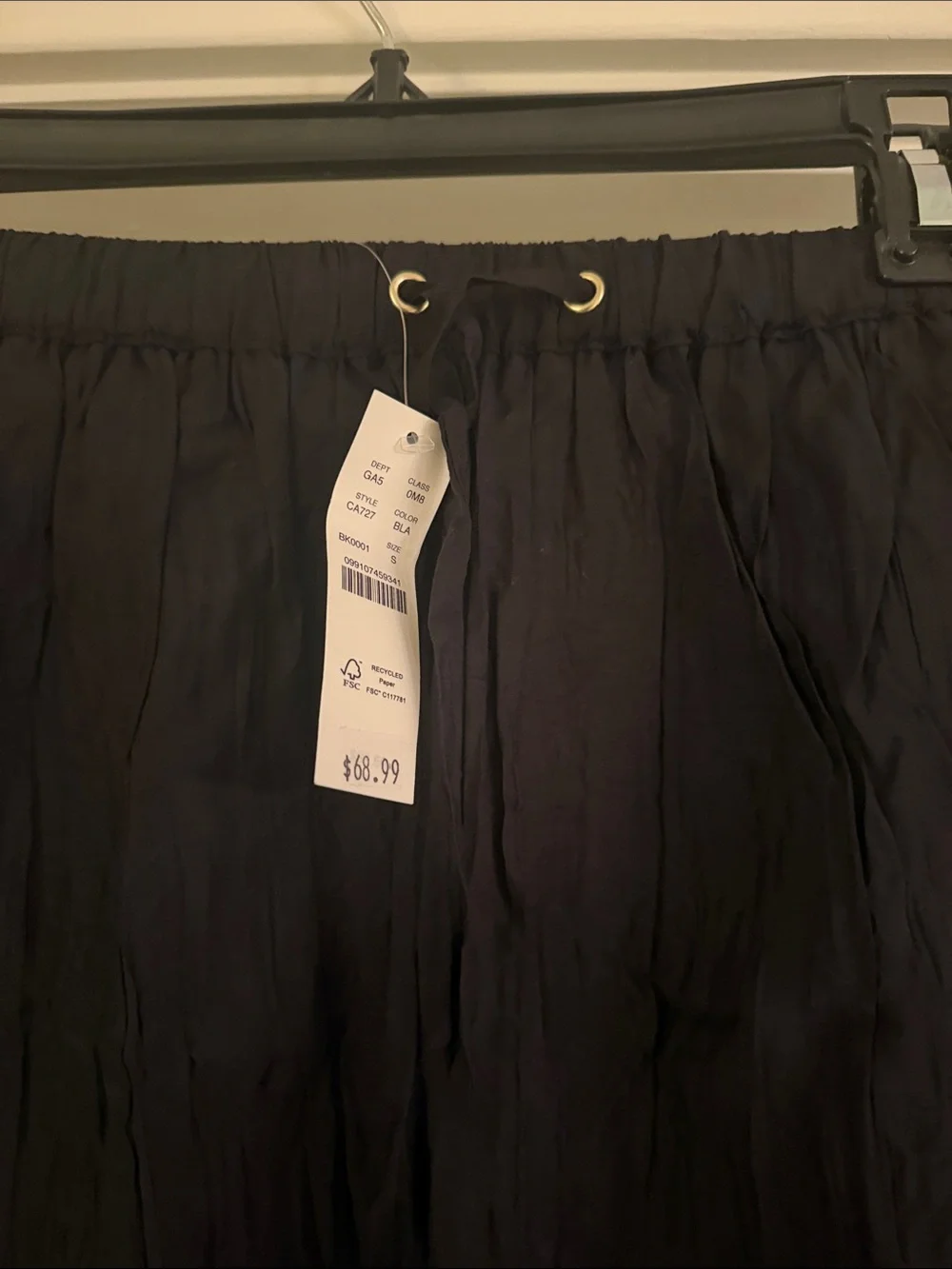 NWT J.Crew Crinkled Drawstring Midi Skirt in Black